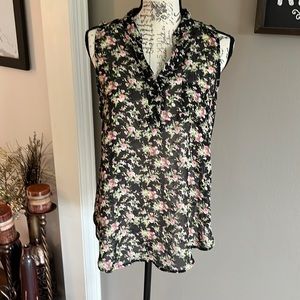 Wet Seal medium floral sleeveless top, sheer, pretty!